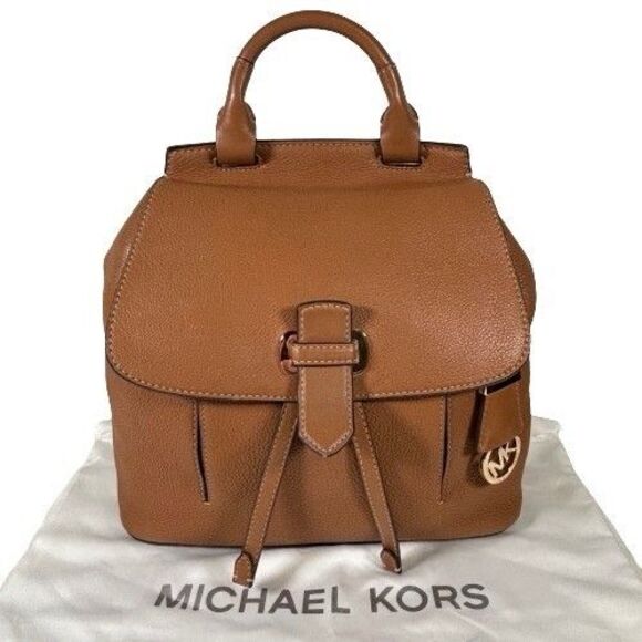 Michael Kors Romy Acorn Brown Pebbled Leather Medium Backpack Handbag - Picture 1 of 16